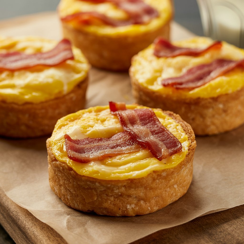 Sous vide egg bites studded with bacon and melted Gruyère