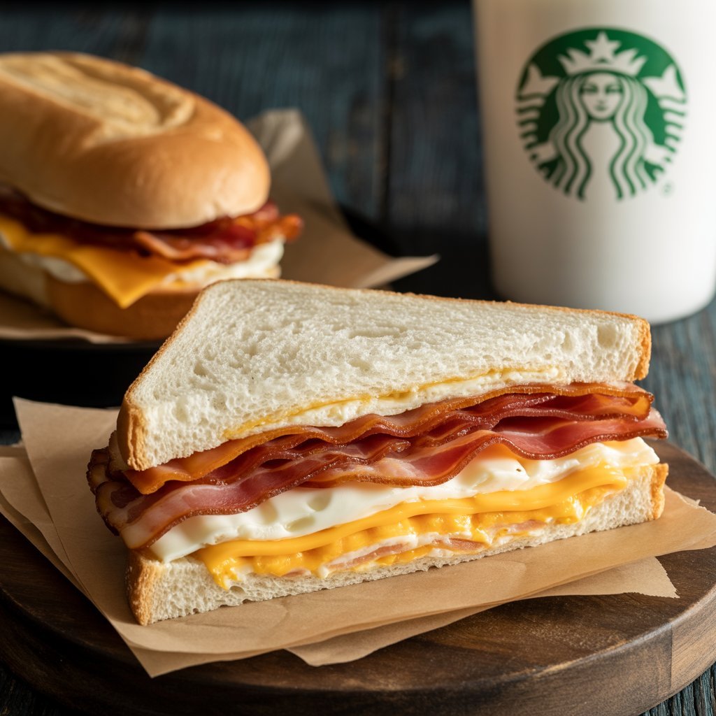 Croissant bun with double-smoked bacon, egg, and cheddar