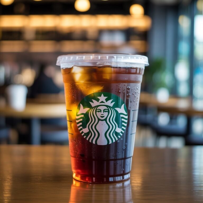 Iced Black Tea in clear cup with lemon slice and ice cubes
