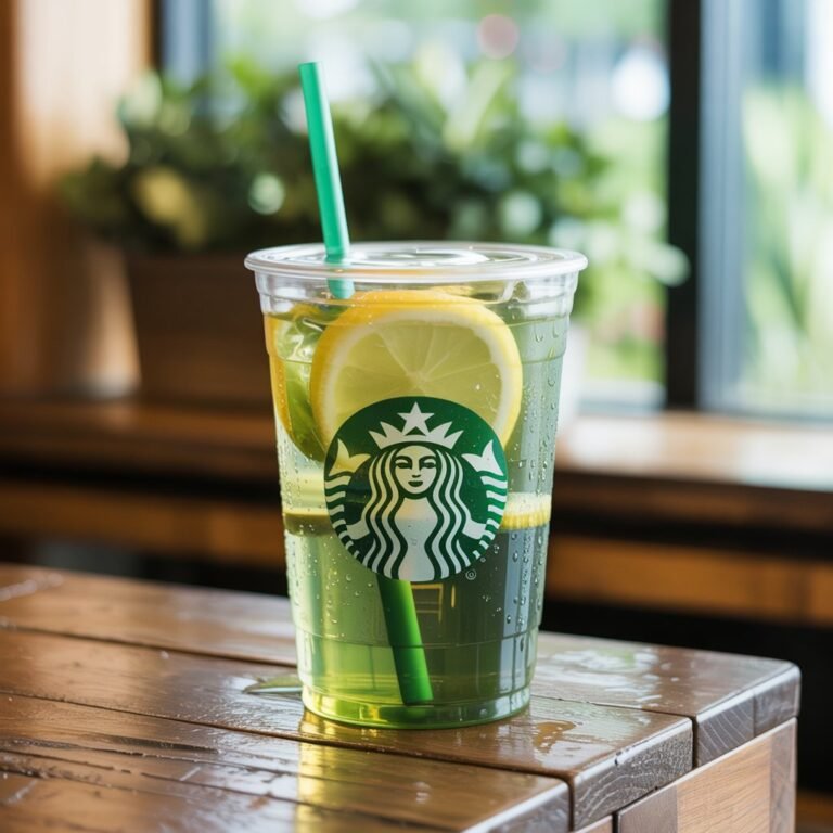 Chilled Iced Green Tea in see-through cup, vibrant green tint