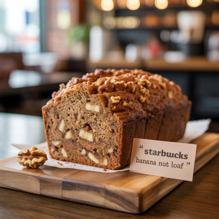 Banana nut loaf slice showing walnuts and moist crumb