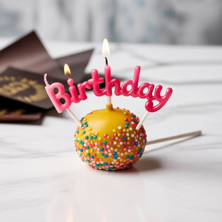 Pink-coated birthday cake pop with rainbow sprinkles