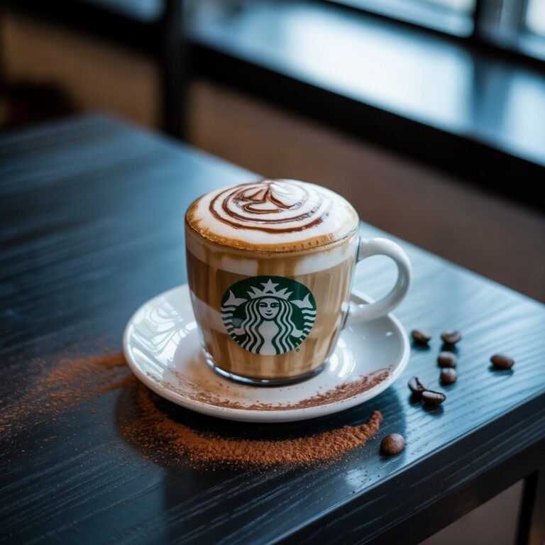 Classic cappuccino with thick airy foam dusted with cocoa
