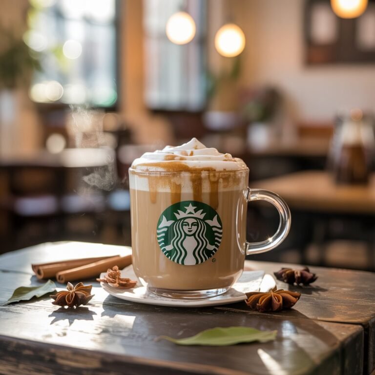 Hot Chai Tea Latte with cinnamon-spiced foam in ceramic mug