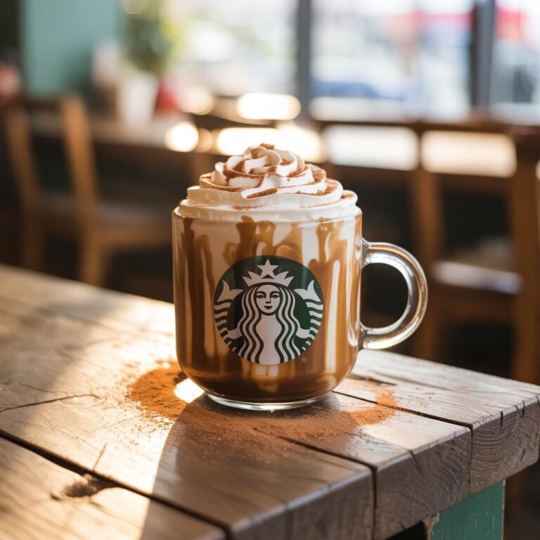 Cinnamon Dolce Latte with whipped cream and cinnamon sprinkles