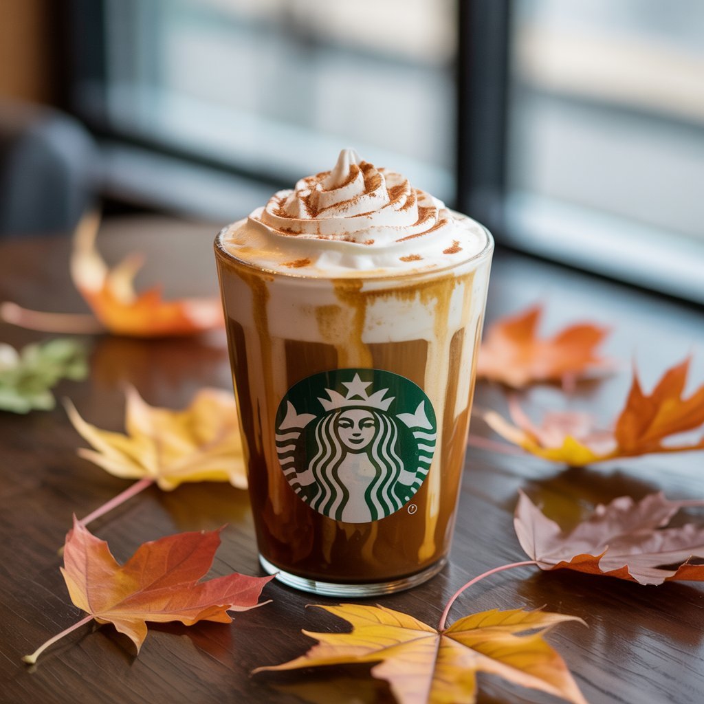 Pumpkin Spice Latte topped with whipped cream and spice dust