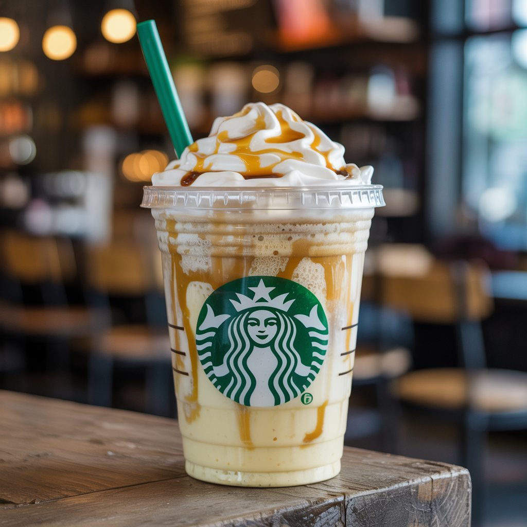 Vanilla Bean Crème Frappuccino topped with fluffy whipped cream