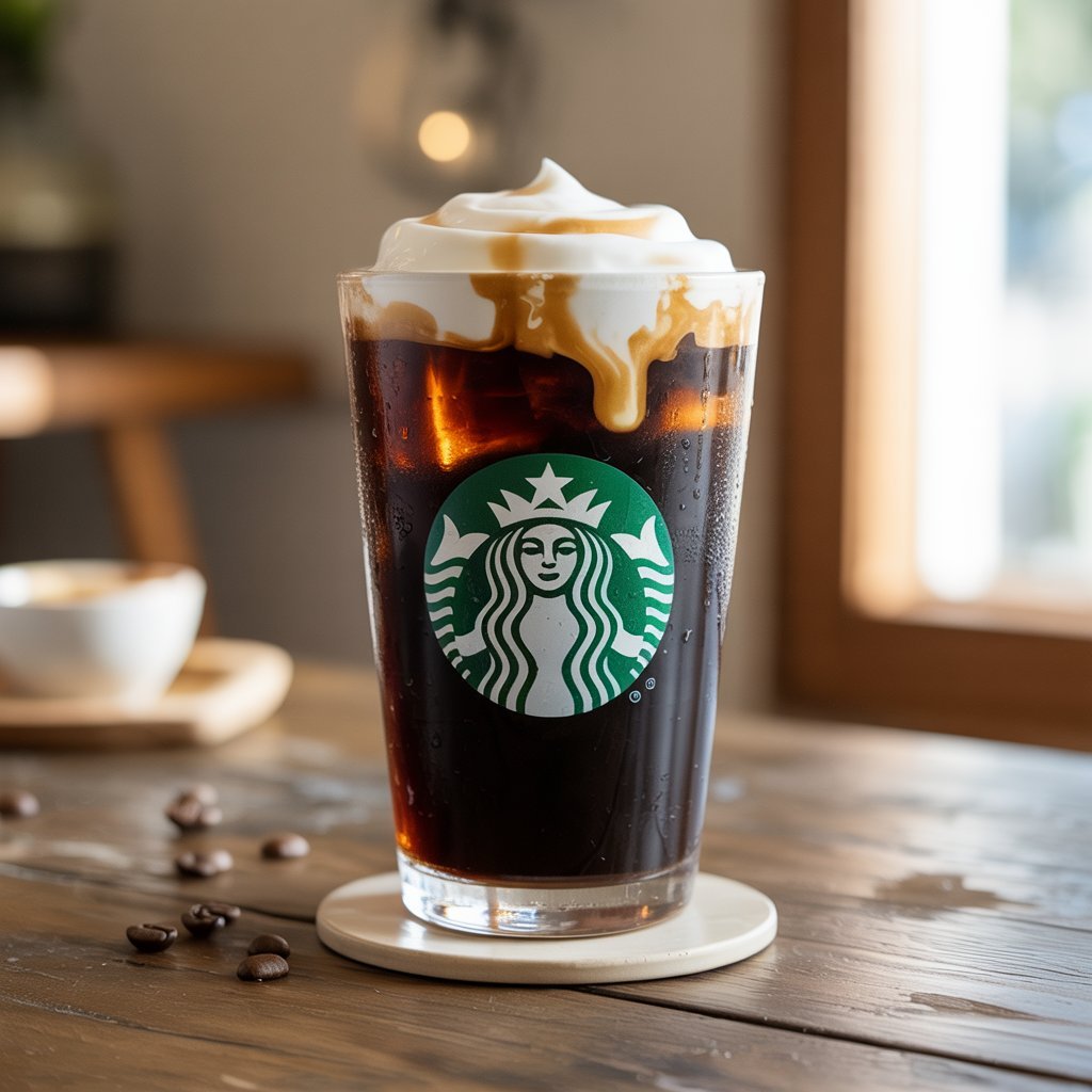 Cold Brew topped with swirling vanilla sweet cream over ice