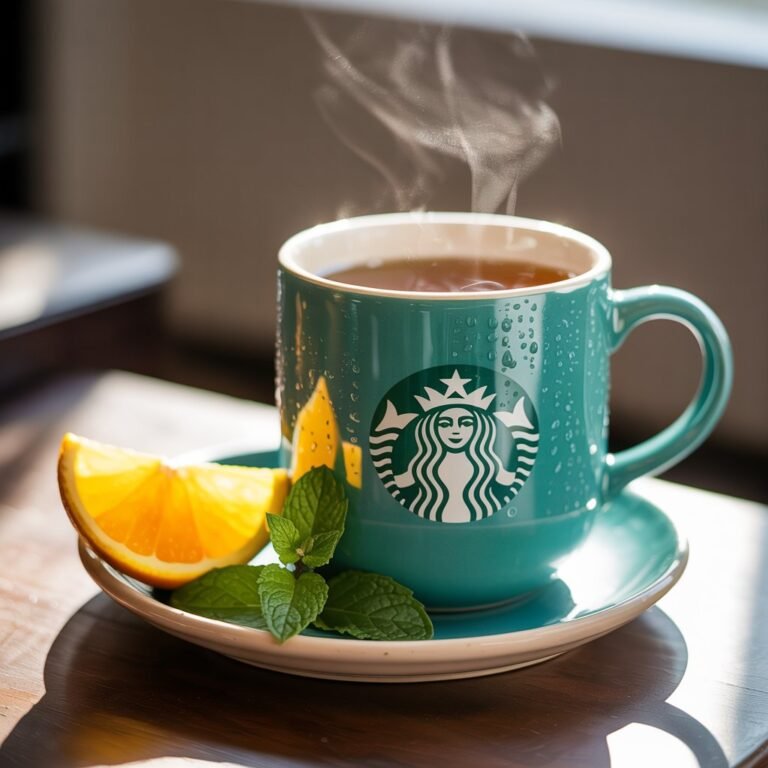 Honey Citrus Mint Tea in glass mug garnished with lemon