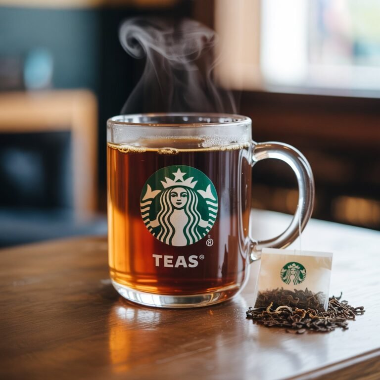 Assorted brewed hot teas served in teapot next to mug