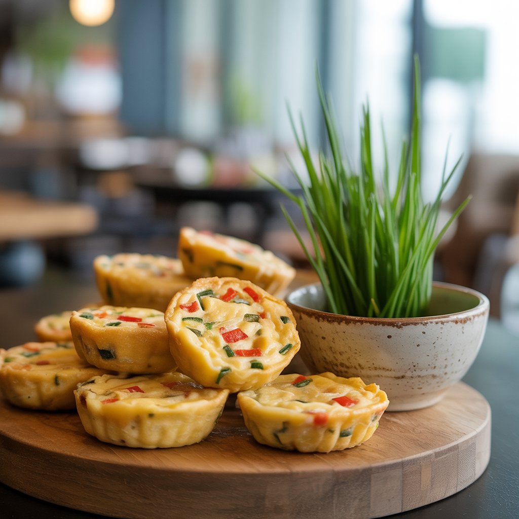 Sous vide egg white bites with spinach and red pepper pieces